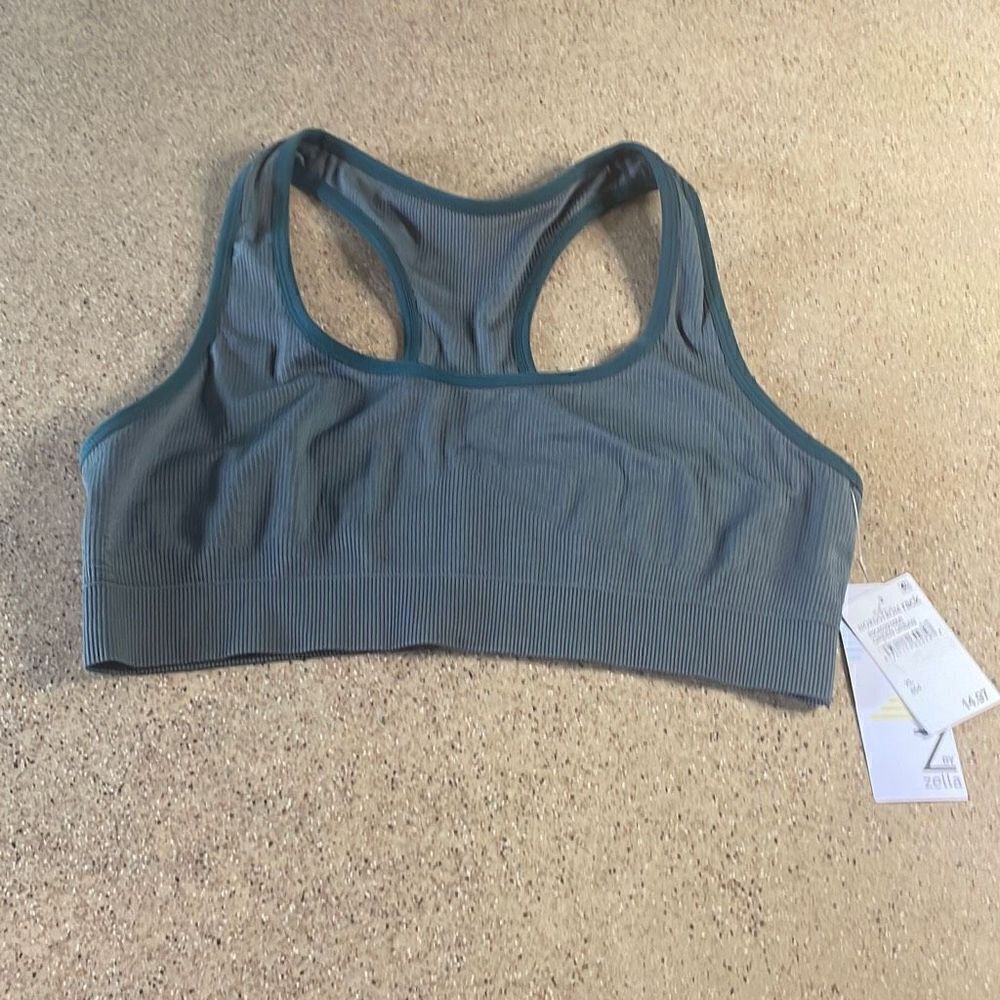 Z by Zella Ribbed Racerback Sports Bra XL Green Urban
